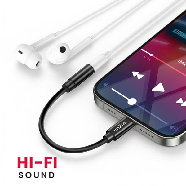 Audio Jack 3.5mm Hun til USB-C Han Kompakt 13.5cm Maxlife Sort