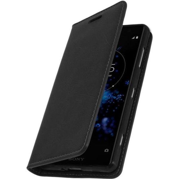 Etui - AVIZAR - Sony Xperia XZ2 - Ægte læder - Standfunktion - Sort svart