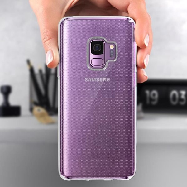 Fodral och skyddsfilm - AVIZAR - Galaxy S9 - Transparent silikon - Härdat glas - Fullständigt skydd transparent