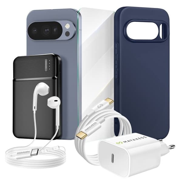 Tilbehørssæt - MAYAXESS - Pixel 10 Pro - MagSafe Cover - 5000mAh Batteri - USB-C 20W Oplader Blå