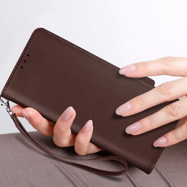 Fodral till Galaxy Z Fold 6 - AVIZAR - Plånbok Magnetic Tab handledsrem - Mörkbrun kastanj