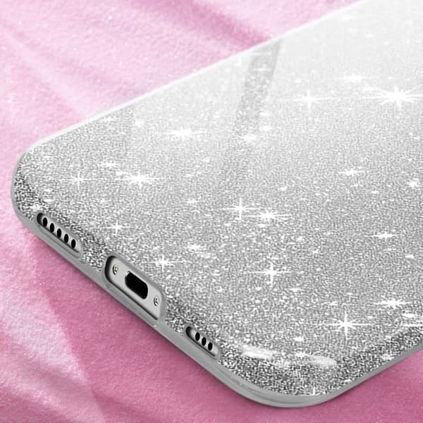iPhone 16 cover - ADVARSEL - Sølv Paillette - Kradsresistent - Triple lag - Letvægtsdesign Grå