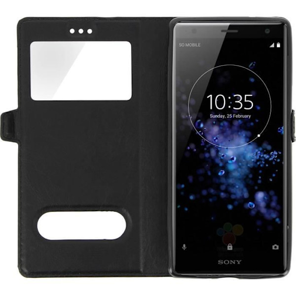 Housse - AVIZAR - Sony Xperia XZ2 - Ekoskinn - Mjuk Skal - Dubbel Fönster Svart