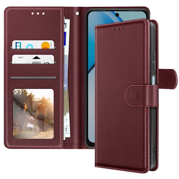 Etui för Oppo A40 med Handledsrem, Fickfäste, Plånbok, Bordeaux Röd