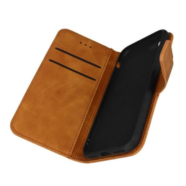 iPhone SE 2020, 8 ja 7 Case Suede Effect Lompakkoteline Video Forcell ruskea brun