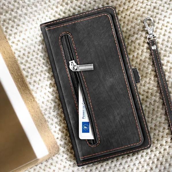 Kotelo Samsung Galaxy A15 5G:lle - AVIZAR - Monilokeroinen vetoketjullinen tasku, musta Svart