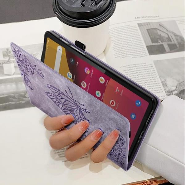 Étui Realme Pad Mini - AVIZAR - Motiv Fjärilar Blommor - Kortförvaring - Videostöd - Lila Lila