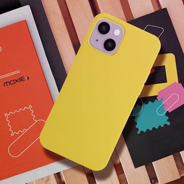 Gul iPhone 14 beskyttelsescover - Moxie BeFluo Collection - Halvstiv hybrid - Soft-touch mat finish gul