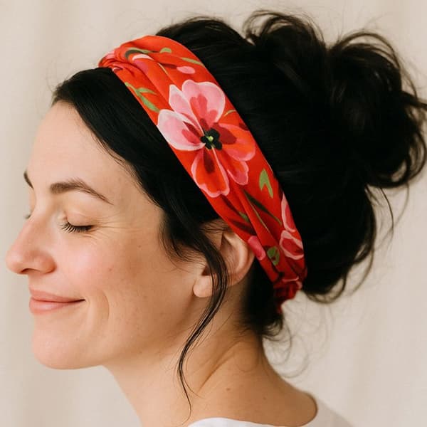 Snodd Huvudband - AVIZAR - Blommig Satäng Röd - Bekväm - Elegant - Chic Röd