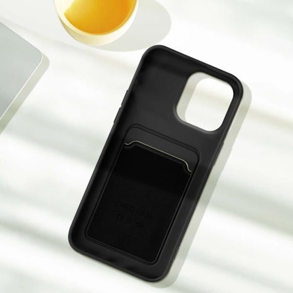 iPhone 14 Pro Max skyddsfodral - AVIZAR - Mjuk silikon - Svart - Integrerad korthållare Svart