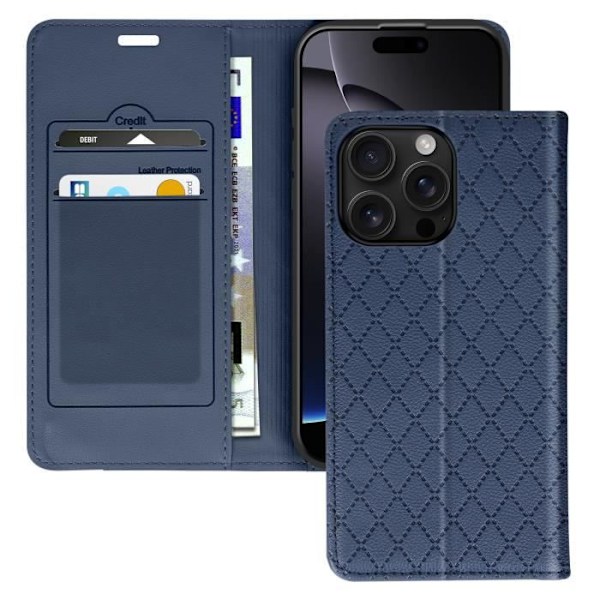 Folio-kotelo iPhone 16 Pro Max Diamond Card Holder -videotuki Yönsiniselle Blå