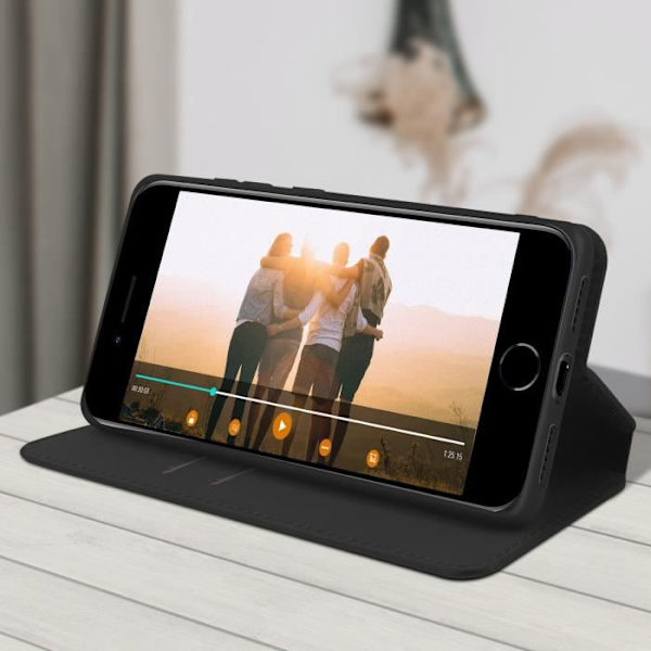 iPhone SE 2020 / 8 / 7 kotelo Folio Lompakkokotelo Musta Jalusta Toiminto Musta Svart