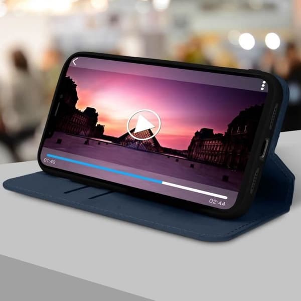 iPhone XR cover - AVIZAR - Folio-etui - Øko-læder - Mørkeblå - Støttefunktion Midnattsblå