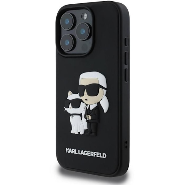 Karl Lagerfeld 3D Gummiskal Karl og Choupette Bagcover til iPhone 16 Pro Max Sort