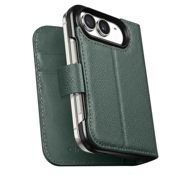 Fodral Plånbok för iPhone Duo i Läder med Fällbart Stöd Qialino Skogsgrön Grön skog