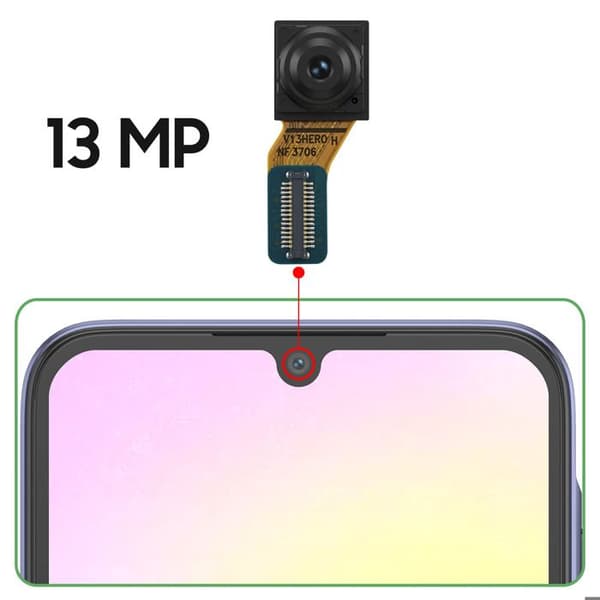 Originalt Frontkamera til Galaxy A25 5G 13MP Selfie Sensor Samsung Sort Svart