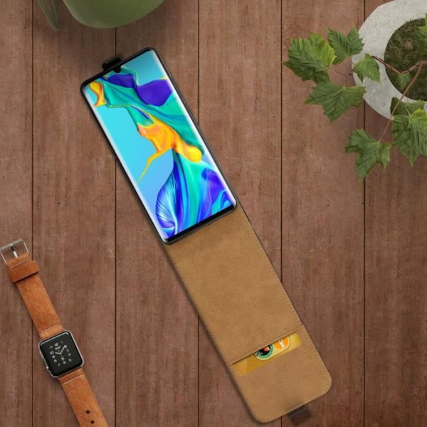 Etui Huawei P30 Pro - AVIZAR - Håndfri Læderetui - Øko-læder - Silikonegel - Sort Svart