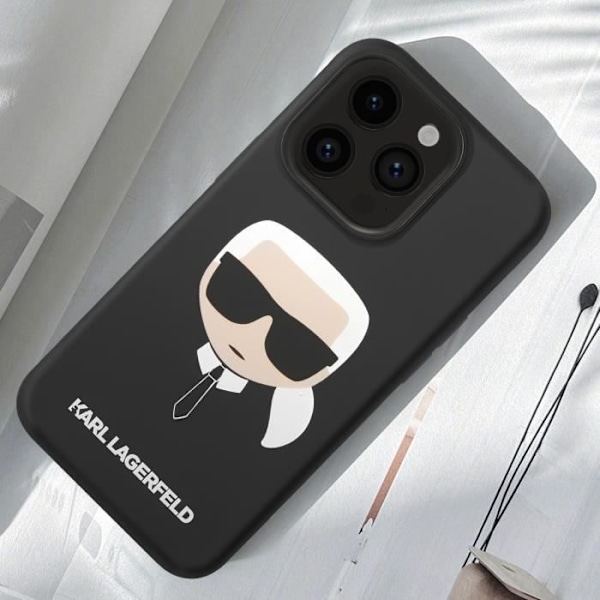 Cover til iPhone 14 Pro - KARL LAGERFELD - Karl's Head Series - Silikone Gel - Hævede kanter - Sort Svart