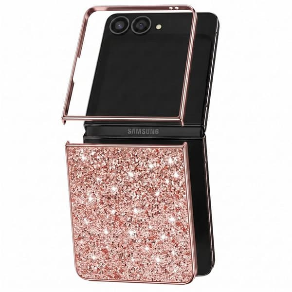Glitterfodral för Samsung Galaxy Z Flip 8 med roséguld kromram Ros