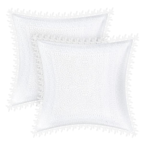 2 kpl Tyynynpäällisiä 45x45 cm Pitkällä Pitkoripsireunalla Vit