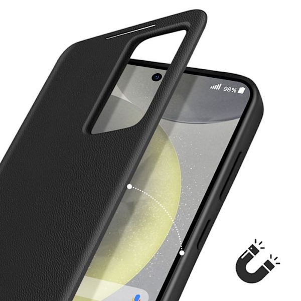 Læderetui til Galaxy S25 og S24 med vinduesvisning og kortlomme i sort Svart