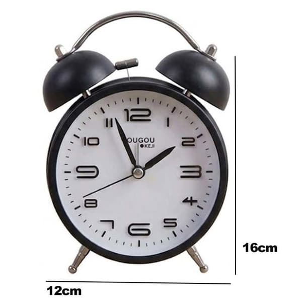 Bordsklocka 12cm för Sovrum Rund Format Dubbel Klocka Elegant Svart Svart