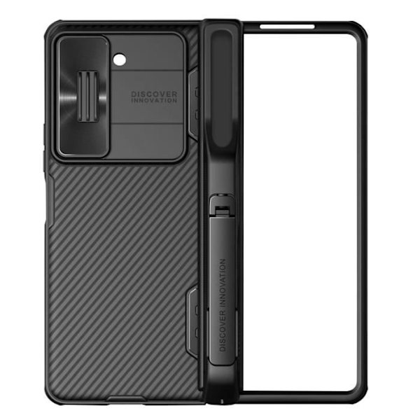 Coque - Nillkin - Galaxy Z Fold 5 - Kameraskydd - Inbyggd Ställning - Ribbat Design Svart