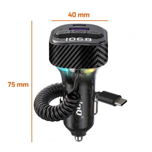 FM Bluetooth Cigaretlighter Transmitter med Spiral USB-C Kabel PD 30W LinQ Sort Svart