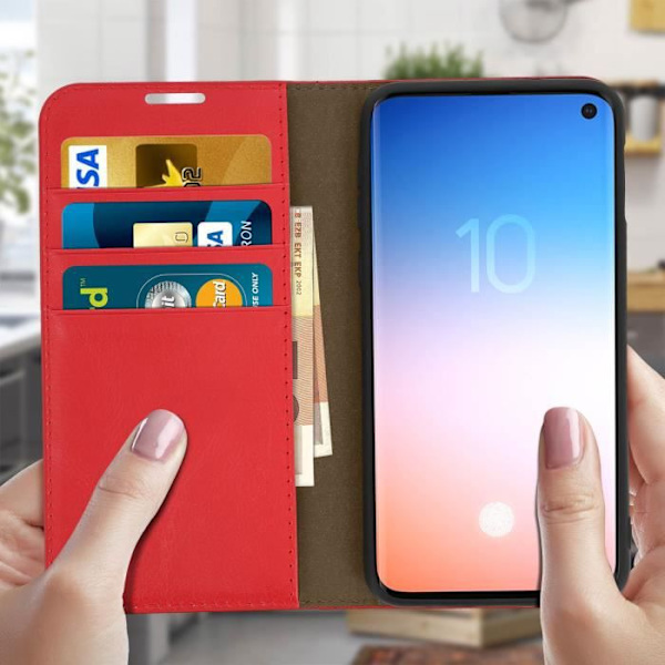 Etui för Samsung Galaxy S10e - Folio-fodral - Äkta läder - Röd - Video Stöd - Kortfack Röd
