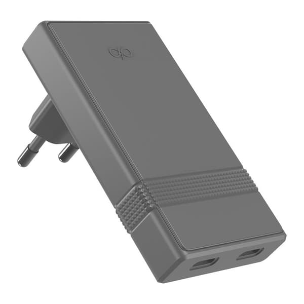 Nätadapter - FORCE POWER - L-formad - 45W - 2x USB-C - Ultra-GaN Grå