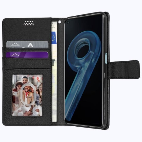 Cover Realme 9i, Oppo A76 og Oppo A96 Flip Wallet Video Stand sort