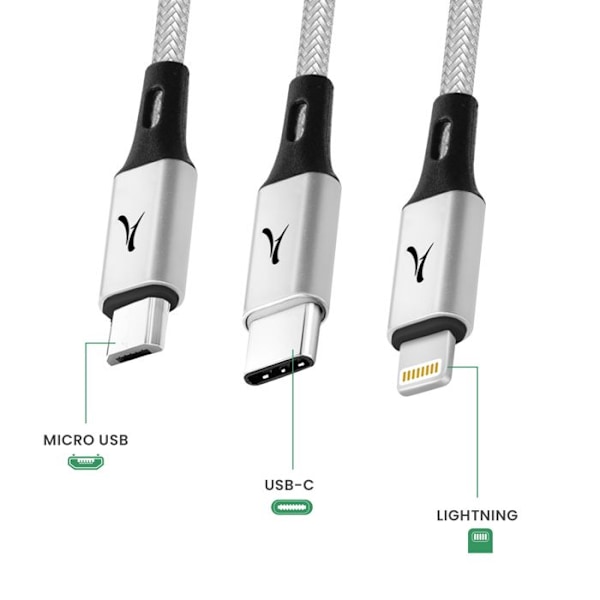 5-i-1 USB och USB-C laddningskabel till USB-C Micro USB Lightning Akashi Vit Vit