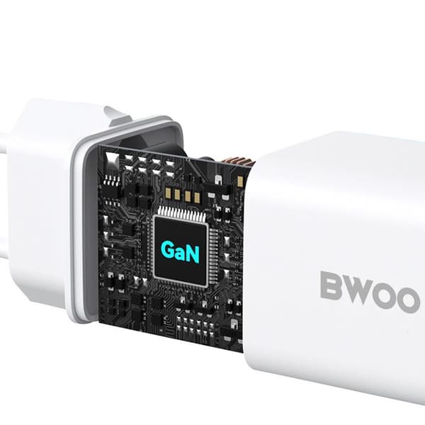 Laddare 30W GaN USB C med USB C / USB C-kabel 60W 1m Bwoo Vit