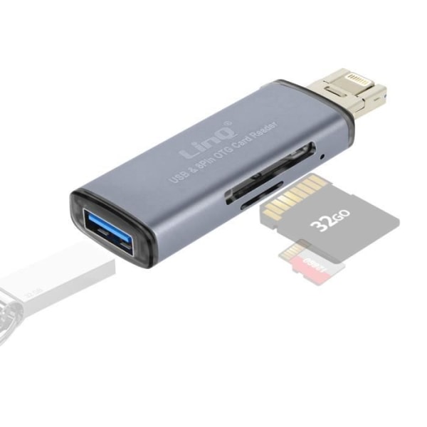 SD / Micro-SD hukommelseskortlæser 2 i 1 OTG funktion 480 Mbps LinQ Grå