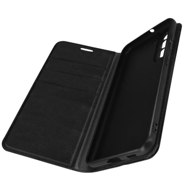 Galaxy S21 FE Folio Case Ægte læder kortholder Video Support - AVIZAR - Sort - Rigid - Flap - Unisex Svart