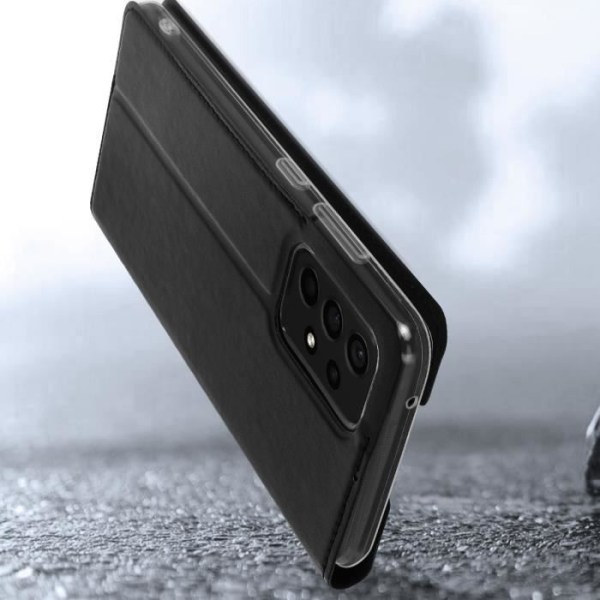 Fodral till Samsung Galaxy A72 - AKASHI - Svart eko-läder - Videostöd - Kortförvaring - Blandat Svart