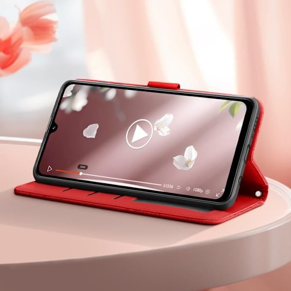 Taske til Xiaomi Redmi 14C - AVIZAR - Butterfly Flower Wallet - Rød - Halvstiv - Blank Röd