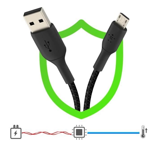 USB til mikro-USB-kabel 18W nylonflettet 1m Charge and Sync Belkin sort
