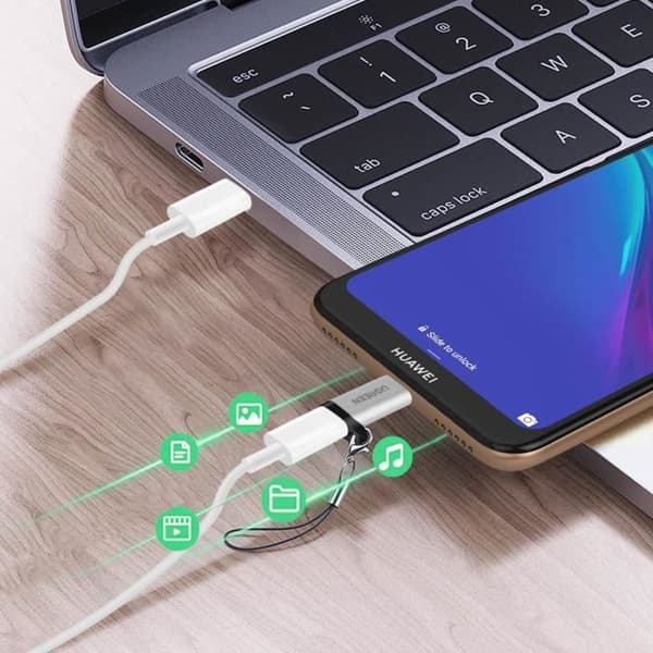 Ugreen XO USB-C - Micro-USB Charge and Sync 2.4A -sovitin - harmaa