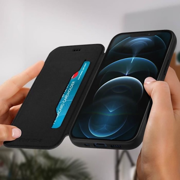 iPhone 12 Pro Max læder etui Akashi - Sort - Kortholder og videostøttefunktion Svart