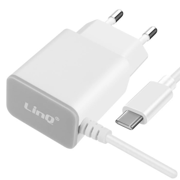 USB-C Vægoplader - LINQ - LinQ Hvid - 18W - Indbygget kabel - Hvid Vit