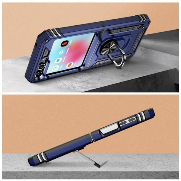Taske til Samsung Z Flip 5 - AVIZAR - ArmoRing Series - Hybrid - Magnetisk ring - Midnatsblå Blå