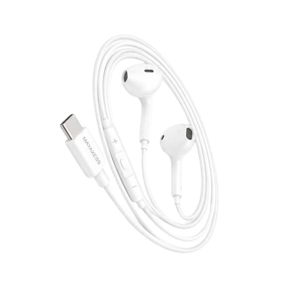 Trådade hörlurar för iPhone 16e USB-C med inbyggd mikrofon Mayaxess Vit Vit