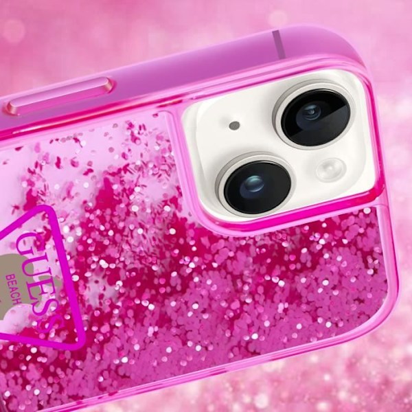 Coque Luxe för iPhone 14 Flytande Glitter Anti-repa Guess Fuchsia Rosa