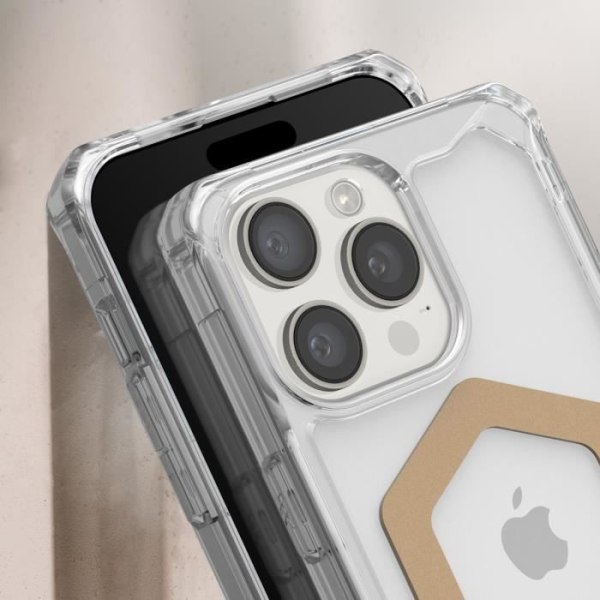 UAG MagSafe-fodral för iPhone 15 Pro Stötsäker Tunn Transparent och Gold Plyo Series