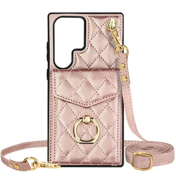 Kotelo kaulanauhalla Samsung S23 Ultra Back Wallet Ring Rose Goldille