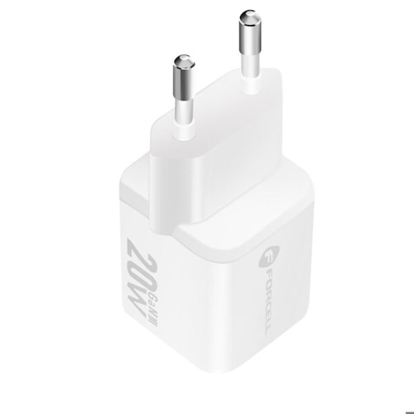 GaN III 20W Strømadapter med USB-C + USB Mini Format Forcell Hvid Vit