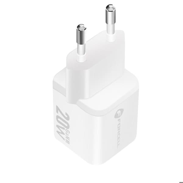 Laddare Sektor GaN III 20W med USB-C + USB Mini Format Forcell Vit Vit