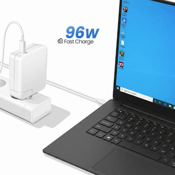 Lader til Dell XPS 15 2019+ USB-C 96W + Kabel 1,8m Hvid Vit
