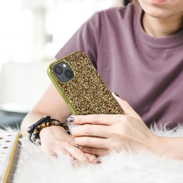 Telefoncover - AVIZAR - iPhone 13 Mini - Design Glitter - Anti-glidende Relief - Guld Gul Gult guld